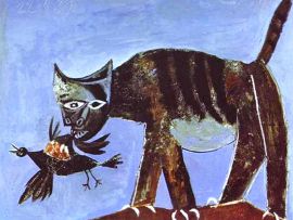 Uccello ferito e gatto. Pablo Picasso (1938)